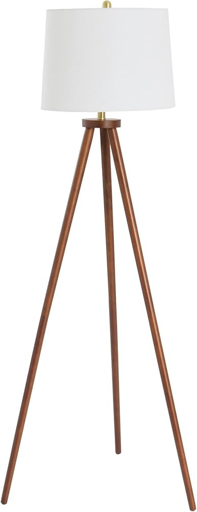 Creative Co-Op Mid Century Modern Tripod Wood Floor Lamp with Linen Shade, Espresso and Cream | Amazon (US)