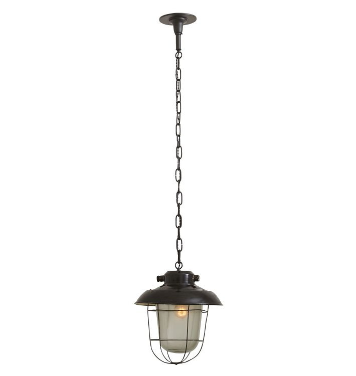 Vintage Industrial Caged Black Enamel Chain Pendant | Rejuvenation