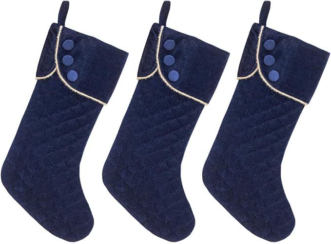 New Traditions Simplify Your Holiday Blue Velvet Christmas Stockings, Set of 3 (Smokey Sapphire) | Amazon (US)