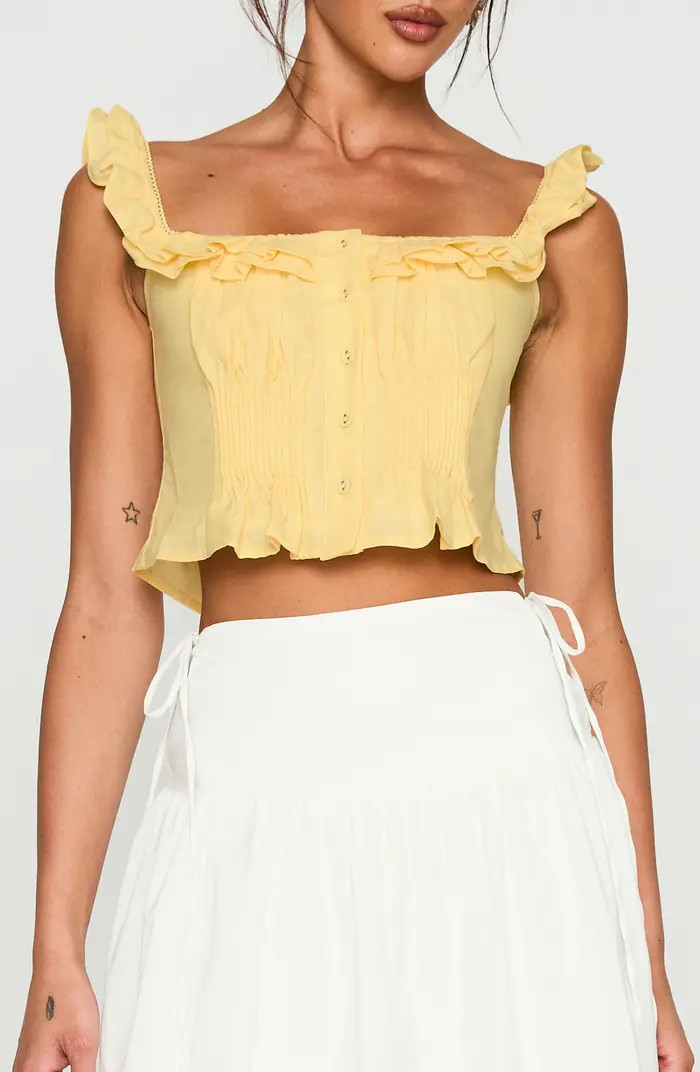 Isadoria Ruffle Trim Cotton & Linen Tank | Nordstrom