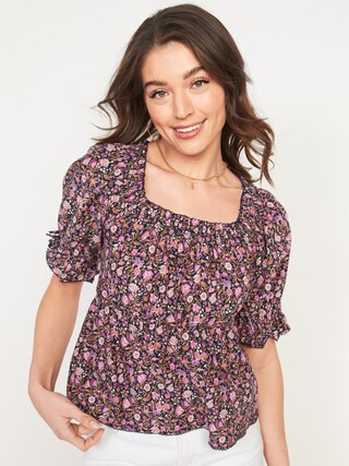 Puff-Sleeve Square-Neck Floral Babydoll Blouse for Women | Old Navy (US)