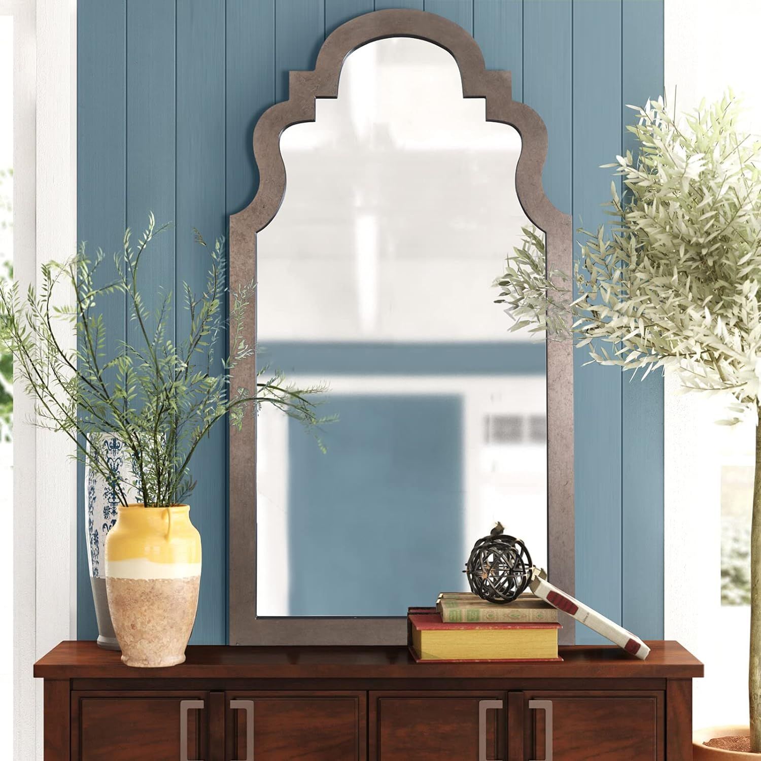 MOTINI Wall Mirror 26" x 48", Farmhouse Arched Mirror with MDF Frame, Modern Wall Mounted Decorat... | Amazon (US)
