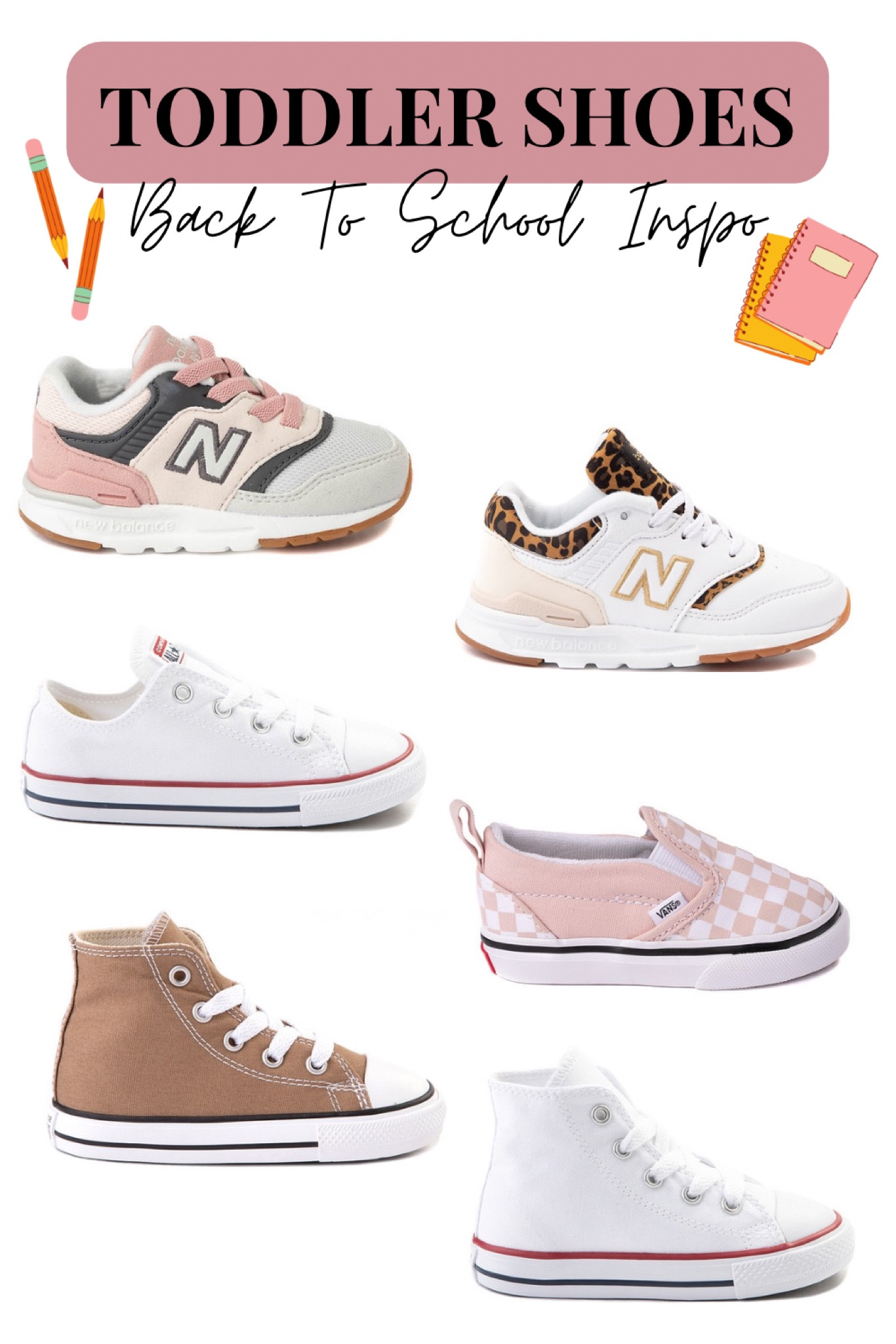 Back to School shopping, Toddler Shoes, Back to School clothes, Cute Toddler Girl Shoes, pink new balance, white cheetah new balance, tan converse, pink vans 

#LTKkids #LTKBacktoSchool #LTKSeasonal