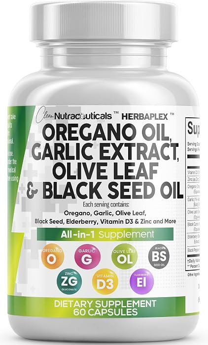Clean Nutra Oregano Oil with Black Seed Oil Garlic Olive Leaf Extract - Oil of Oregano Capsules I... | Amazon (US)
