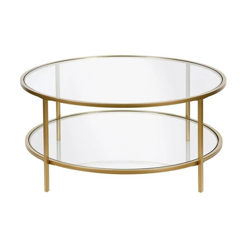 Evelyn&Zoe Sivil 36" Wide Round Coffee Table with Glass Top, Brass | Walmart (US)