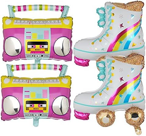 Amazon.com: GGDE 4 Pcs Rainbow Roller Skate Balloons Boom Box Balloon 80s 90s Retro Theme Hip Hop... | Amazon (US)