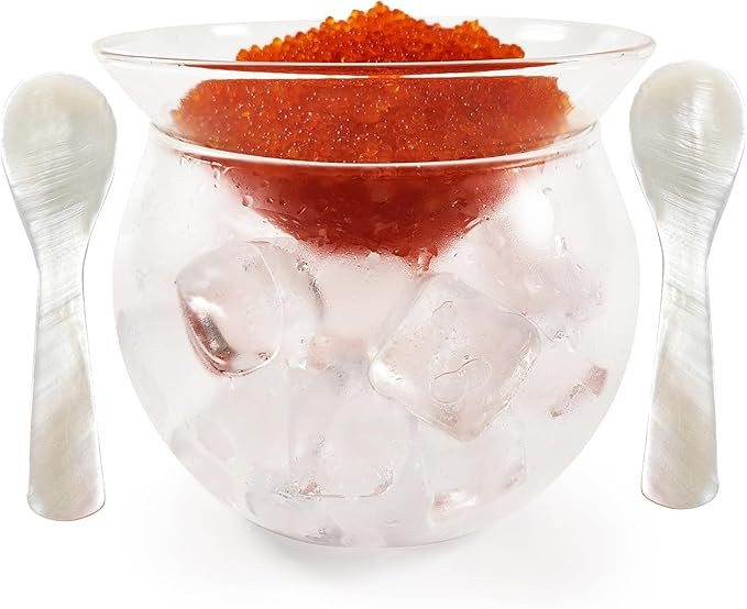 Glass Caviar Serving Set with 2 Pcs Mother of Pearl Spoons Caviar Dish Chiller Server Set with Ic... | Amazon (US)