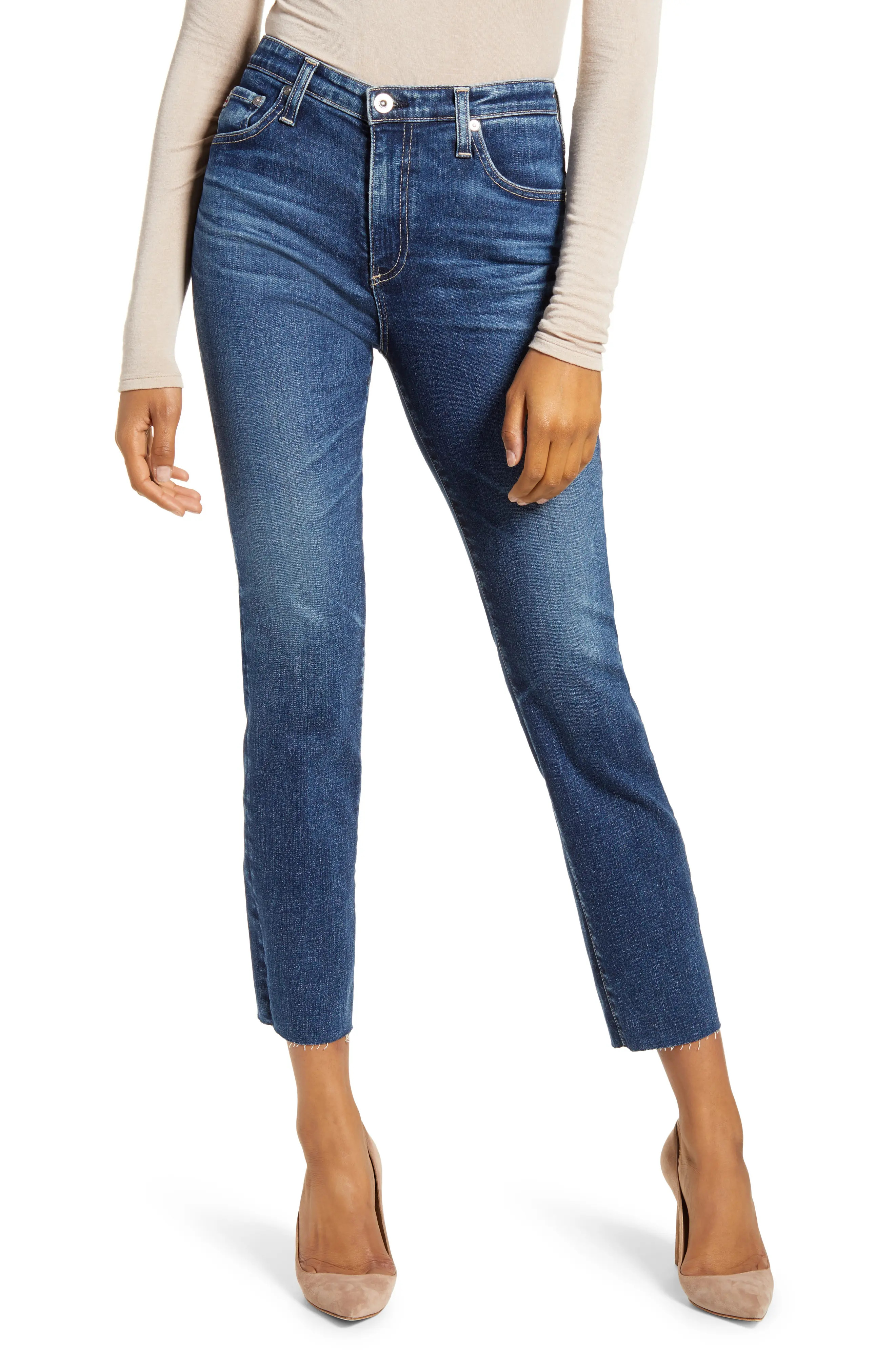 Women's Ag The Isabelle High Waist Ankle Straight Leg Jeans, Size 25 - Blue | Nordstrom