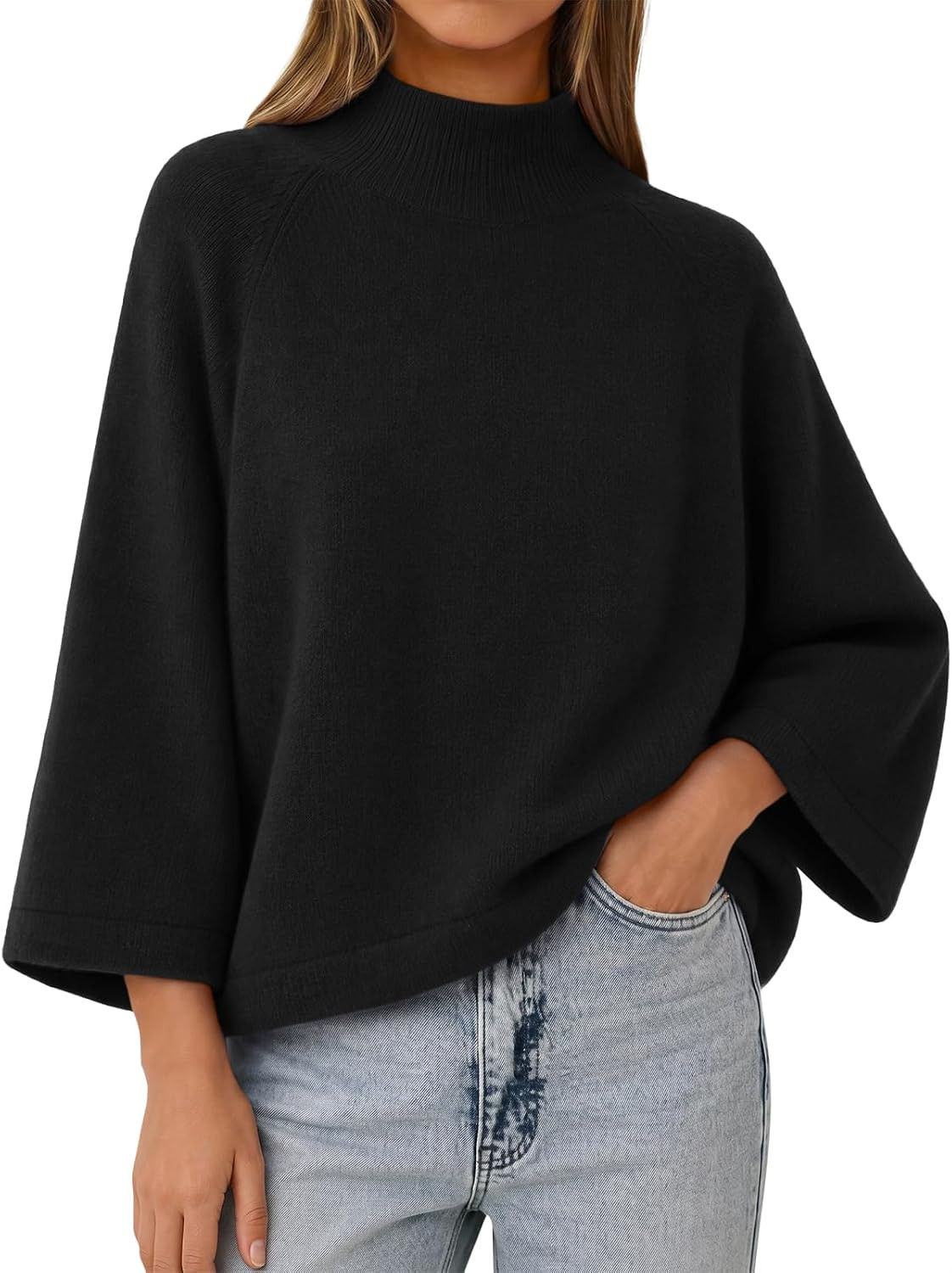 Cicy Bell Womens 3/4 Sleeve Knit Sweater Oversized Mock Neck Pullover Tops | Amazon (US)