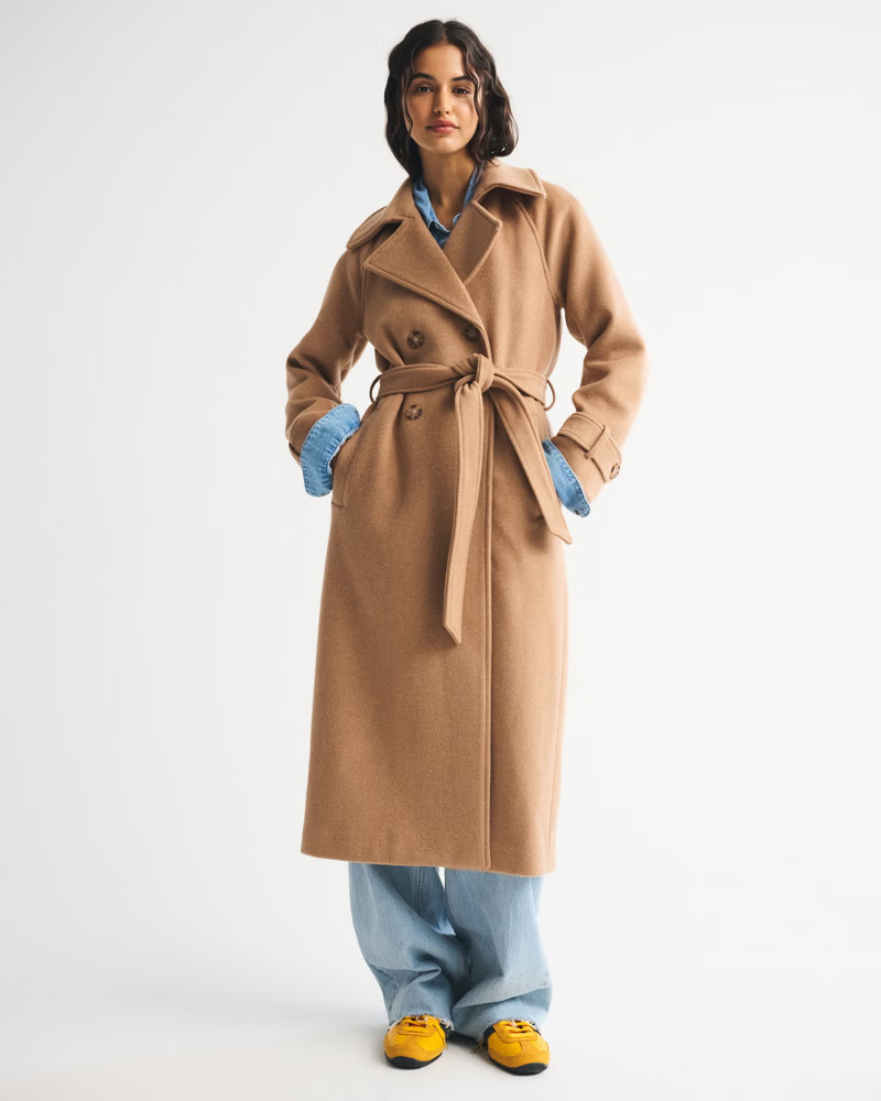 Women's A&F Carrie Wool-Blend Trench Coat | Women's Coats & Jackets | Abercrombie.com | Abercrombie & Fitch (US)