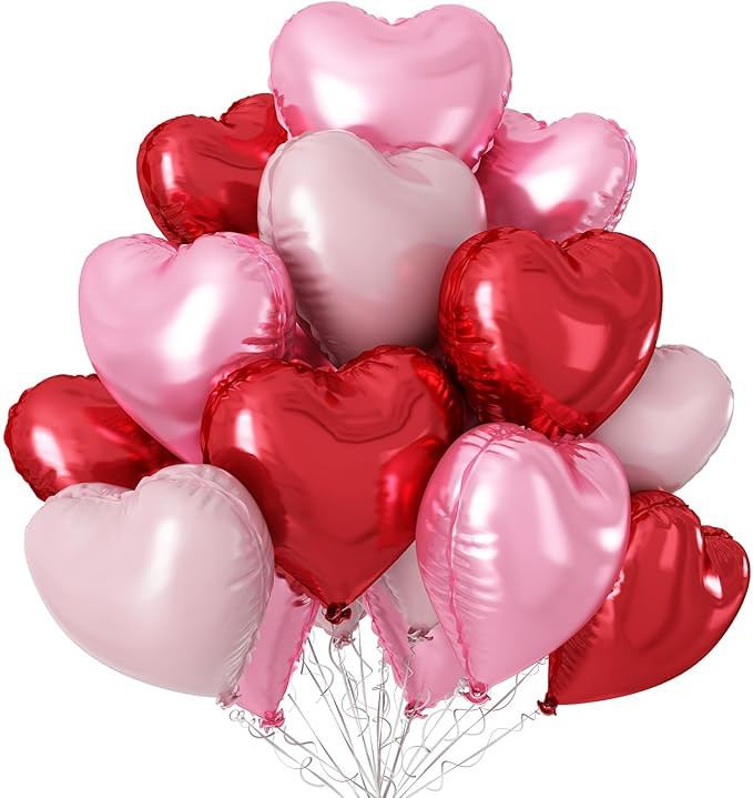 Pastel Pink Red Heart Balloons,12Pcs 18 Inch Baby Pink Foil Love Heart Shaped Balloons for Women ... | Amazon (US)