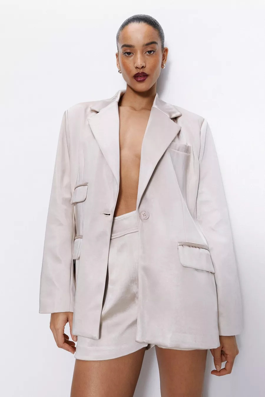 Premium Satin Double Pocket Blazer | Nasty Gal US