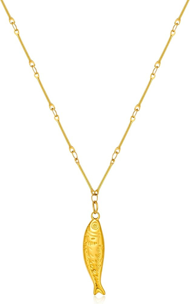 Beach Charm Necklaces Gold Sliver Fish Drop Necklace for Women Dainty Beach Jewelry | Amazon (US)