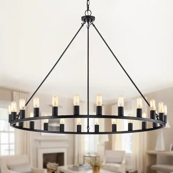 The Gray Barn Liam 48-inch Round Wagon Wheel 24-light Chandelier | Bed Bath & Beyond