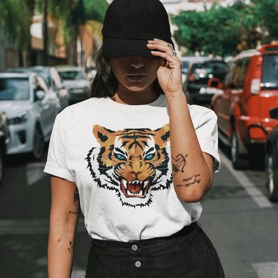 Tiger Graphic Shirt, Animal Print Shirt, Tiger Head Shirt, Tiger Graphic Tee, Women's Graphic Tee... | Etsy (US)