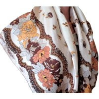 Vintage Silk Floral Scarf, Beige Brown Yellow Headscarf, Fall Colors Head Scarf | Etsy (US)