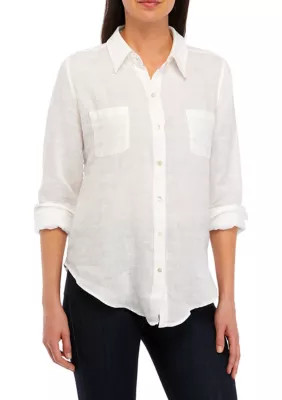 Lilly Pulitzer Women's Button Down Linen Shirt, White, Medium | Belk