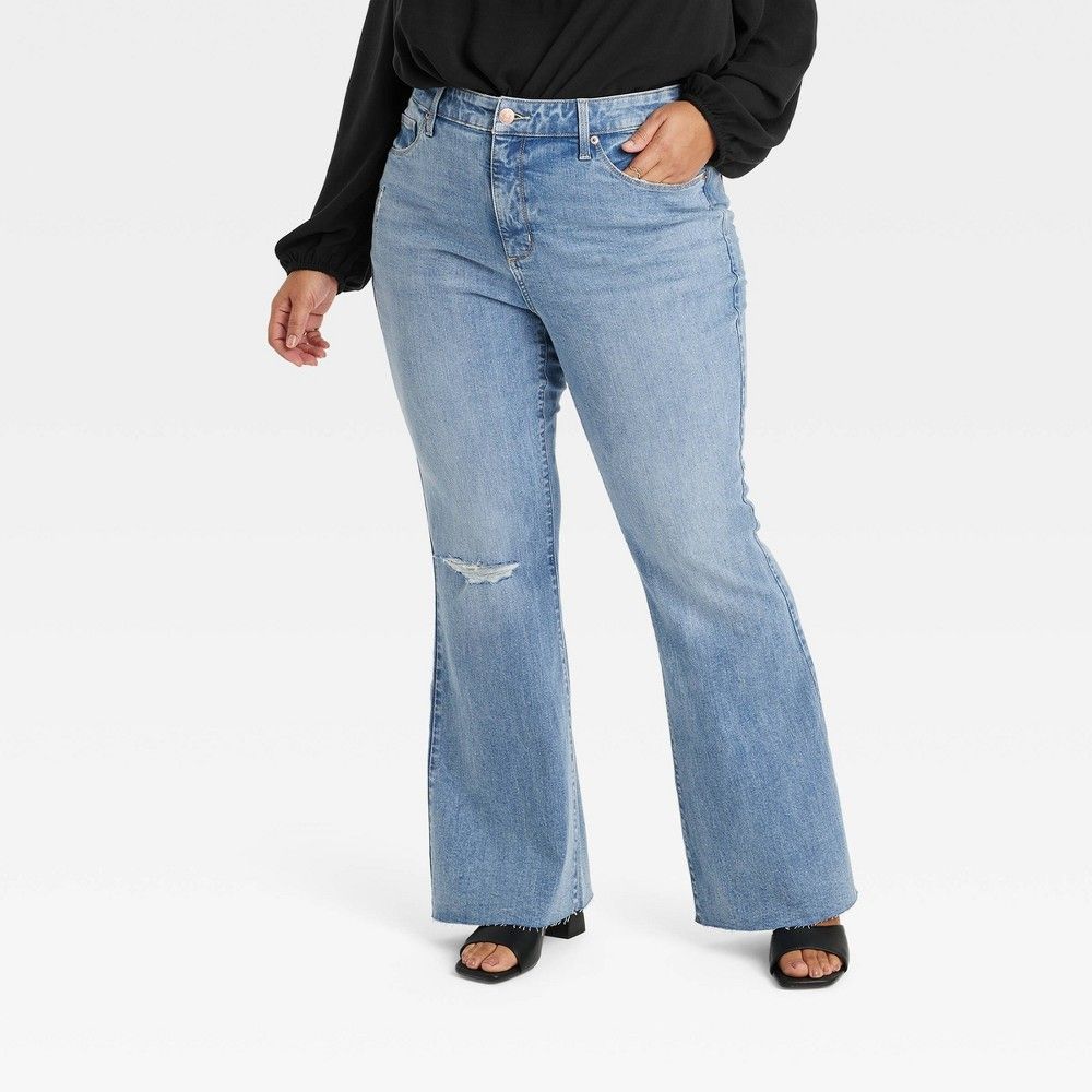 Women's High-Rise Flare Jeans - Ava & Viv Medium Wash 30, Medium Blue | Target