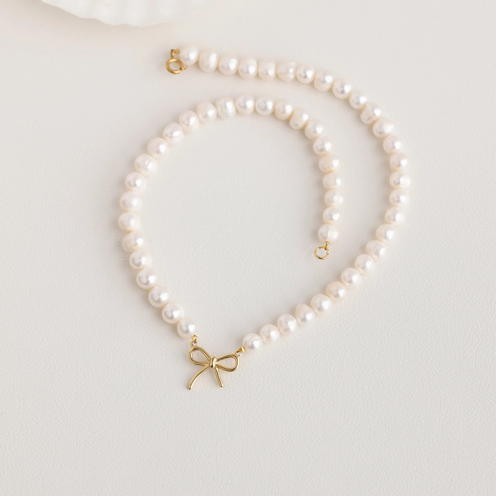 Pearl Necklace, Gold Bow Necklace, Natural Pearl Necklace, Dainty Necklace for Women, Mother's Da... | Etsy (Global)