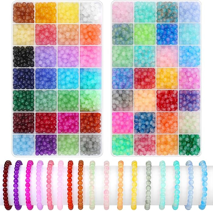 2800 6mm Glass Beads for Bracelets, 56 Colors Crystal Beads for Jewelry Making, Bracelet Making a... | Amazon (US)