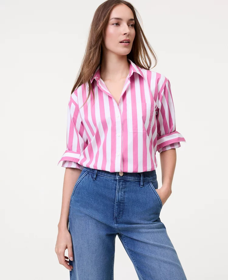 Weekend Striped Oversized Shirt | Ann Taylor