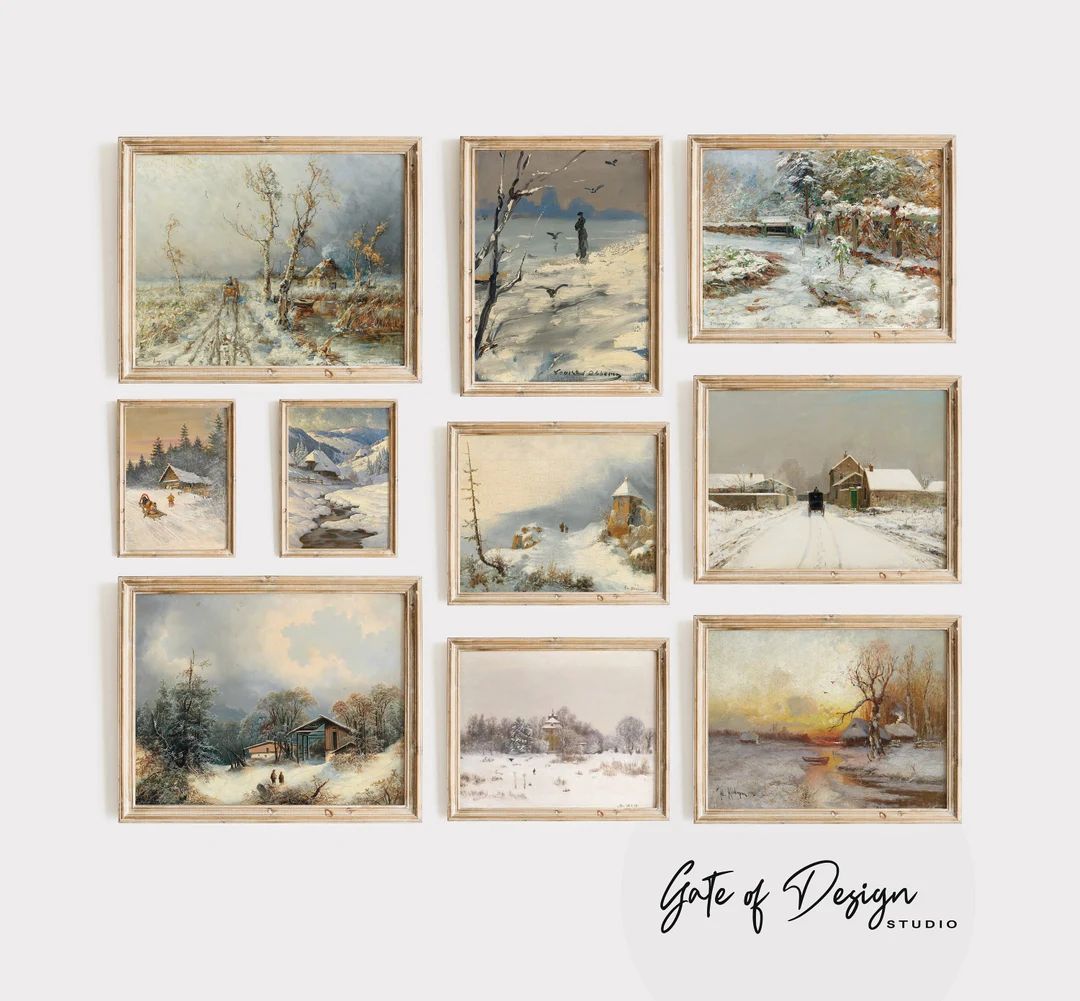 Winter Prints Vintage Wall Art Snowy Paintings Gallery Wall Set Digital Prints Country Landscape ... | Etsy (US)