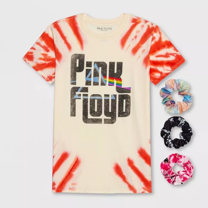 Women's Pink Floyd Short Sleeve Boyfriend Graphic T-Shirt with Scrunchies - (Regular & Plus) Ivor... | Target