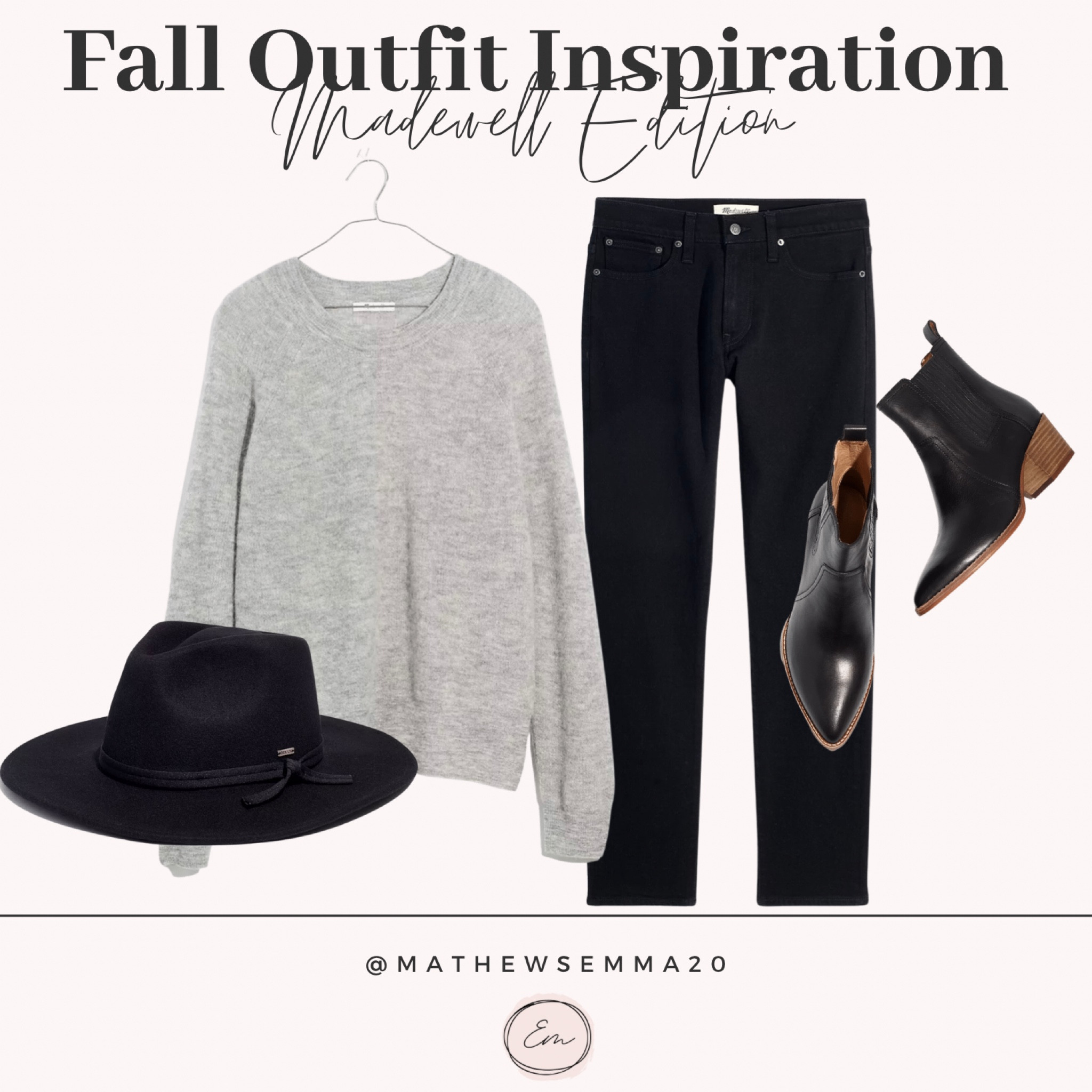 Fall outfit inspiration
Madewell
LTK Fall Sale
Grey sweater
Soft sweater
Black jeans
Black denim
Black booties 
Leather boots
Felt hat
Fall hat
Straight jeans
Fall fashion 
Fall trends
Fall outfits

#LTKunder100 #LTKsalealert #LTKU