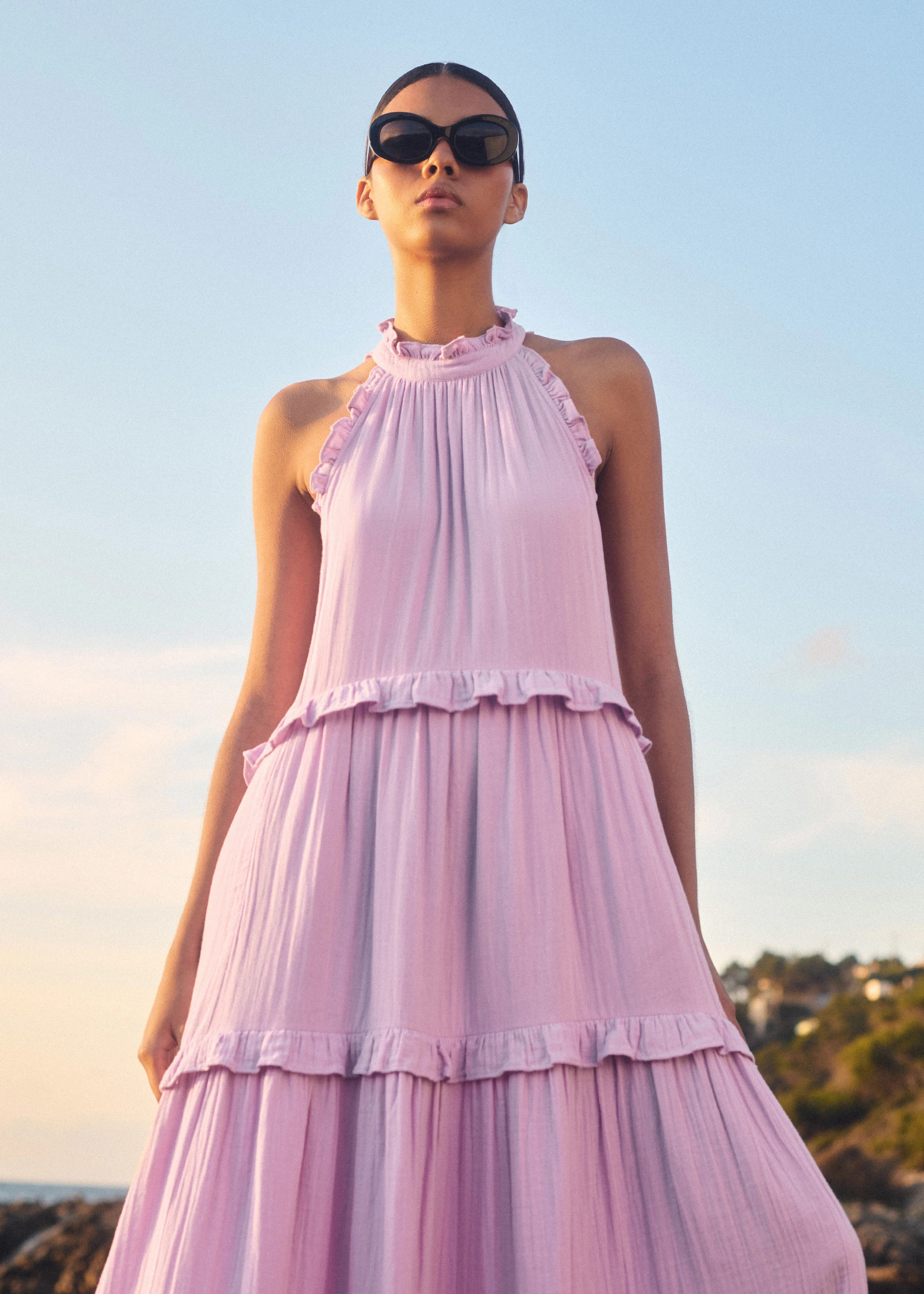 Women's Purple Cheesecloth Frill Full-Length Dress | ME+EM | ME+EM Global (Excluding US)