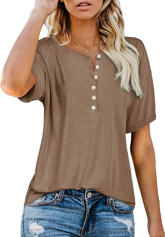 II ININ Women's V Neck Henley T Shirt Button Casual Tops Blouse Tunic | Amazon (US)
