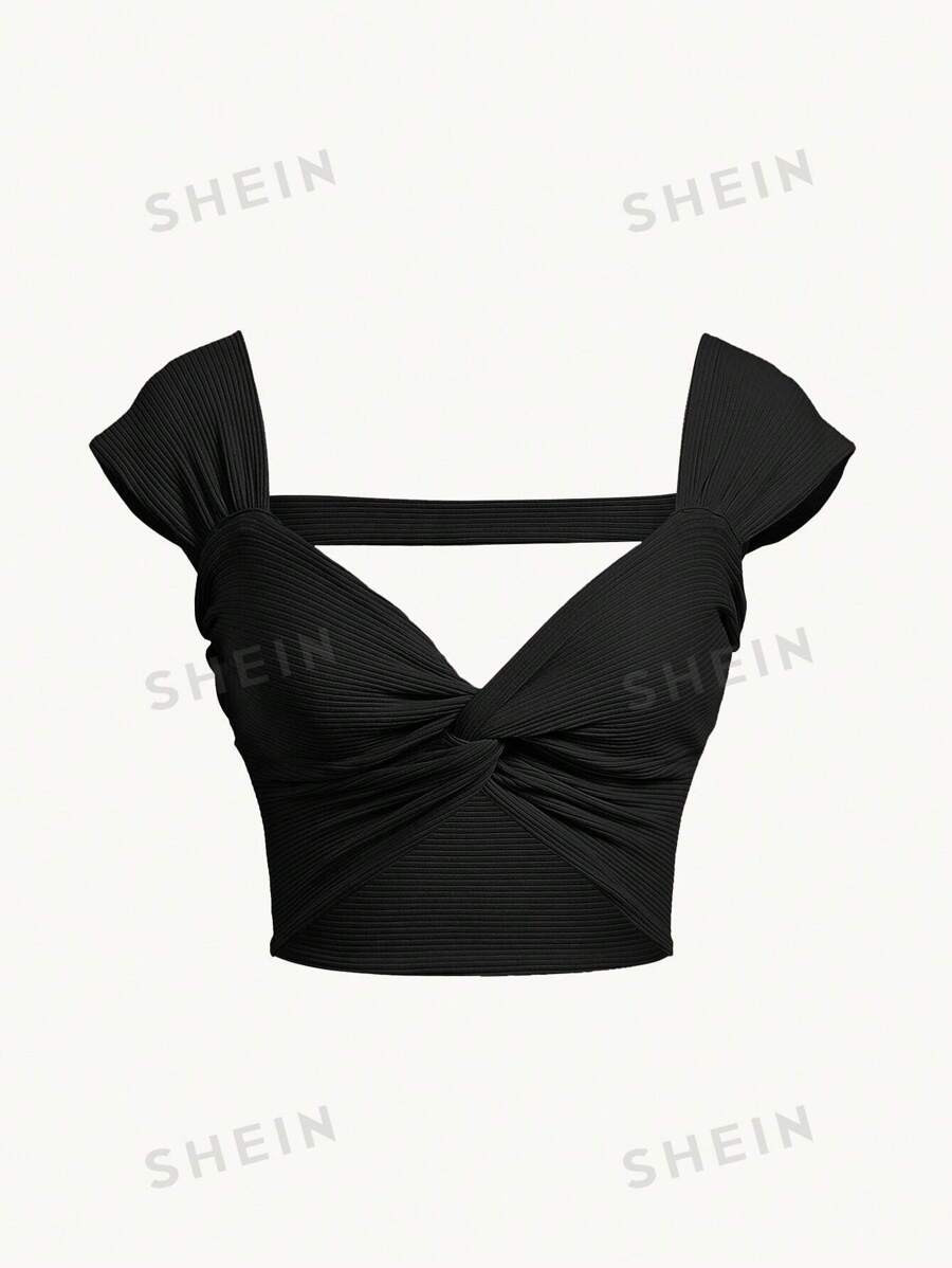 SHEIN WYWH Twist Front Open Back Crop Top | SHEIN