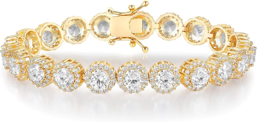 Gemsme Tennis Bracelet for Women 1 Row 18K Yellow Gold/White Gold Plated 5mm Round Cubic Zirconia... | Amazon (US)