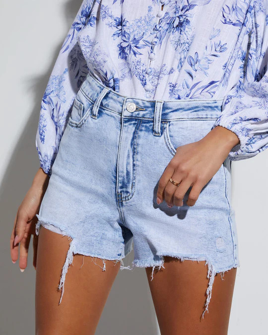 Milner High Rise Distressed Denim Mom Shorts | VICI
