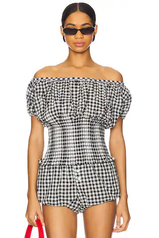 Frankies Bikinis Cider Blouse in Black Gingham from Revolve.com | Revolve Clothing (Global)