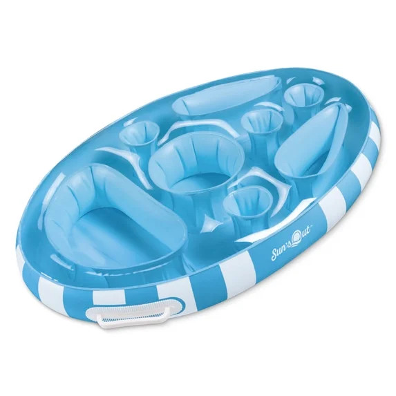 Sun's Out Floating Snack Bar - Light Blue Cabana Stripe Inflatable Pool Float for Ages 14+ | Walmart (US)