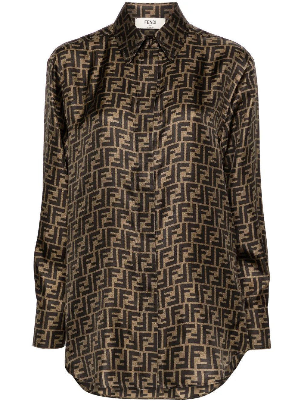 FENDI FF-logo Print Silk Shirt | Brown | FARFETCH | Farfetch Global