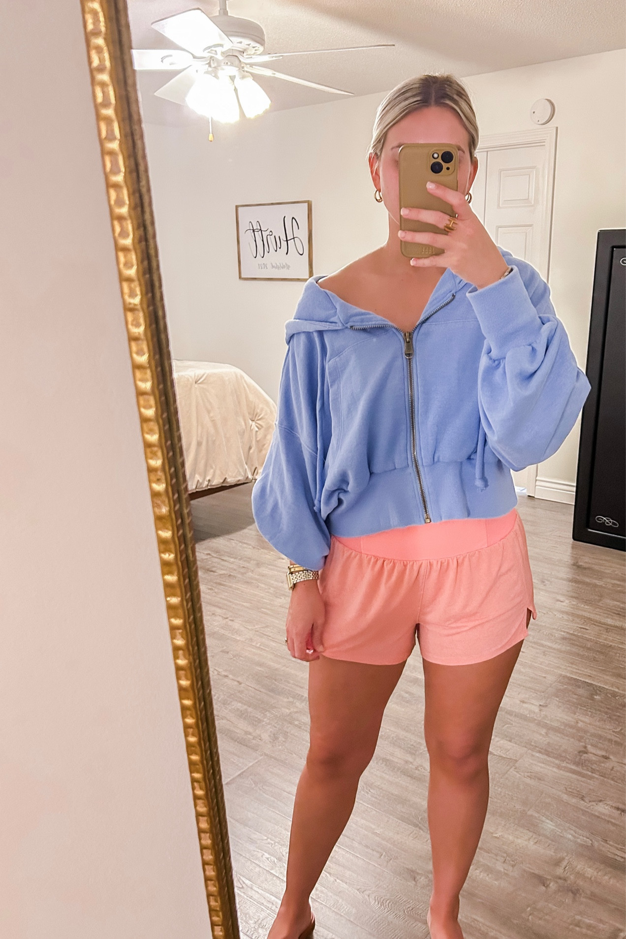 Free People Faves-always wearing these on repeat! The blue is currently sold out in the jacket, but they restock quick & shorts are in the color Papaya Punch! 