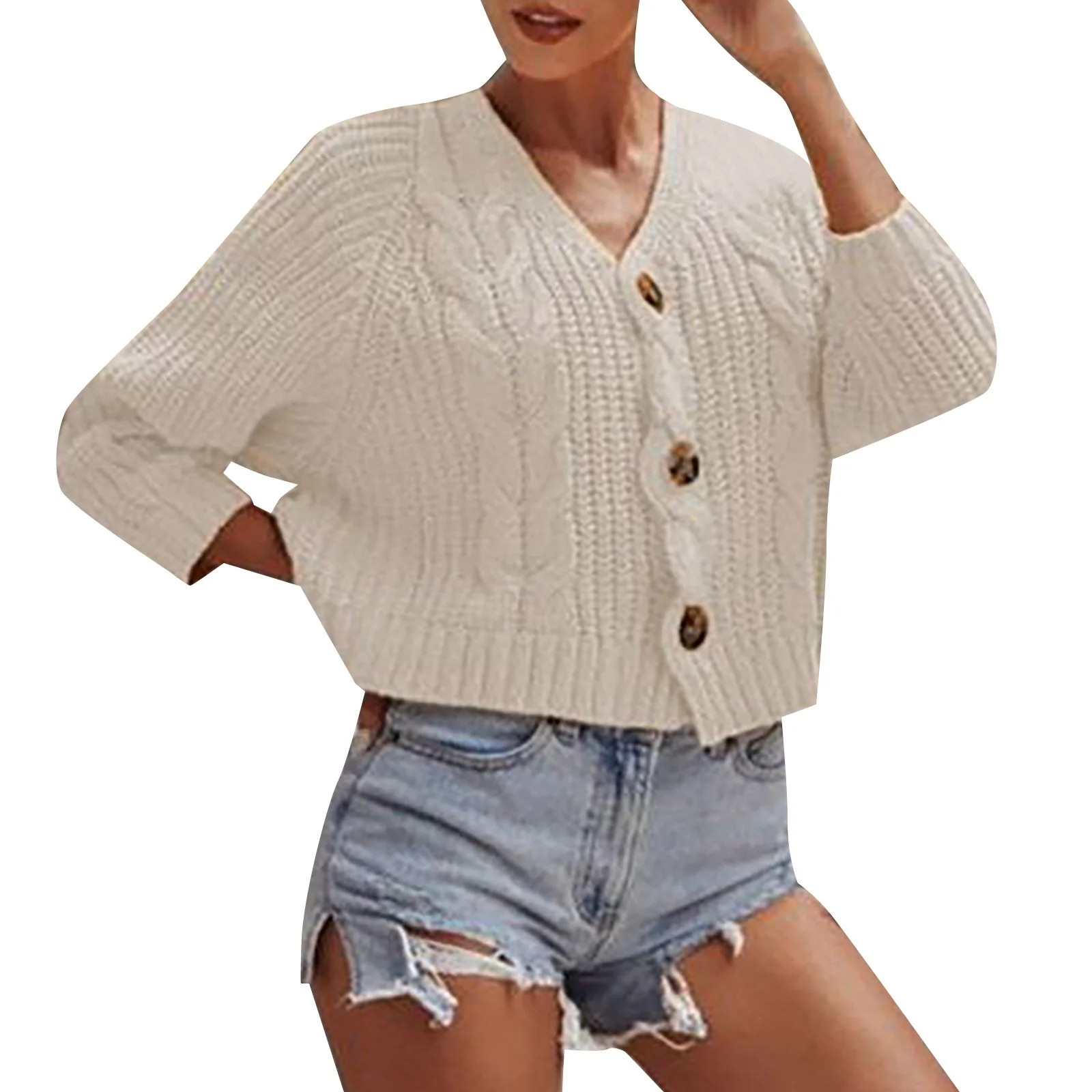 Skpblutn Women'S Cardigan Sweaters Winter Fall Casual Comfortable Tops Solid Button Cropped Loose... | Walmart (US)