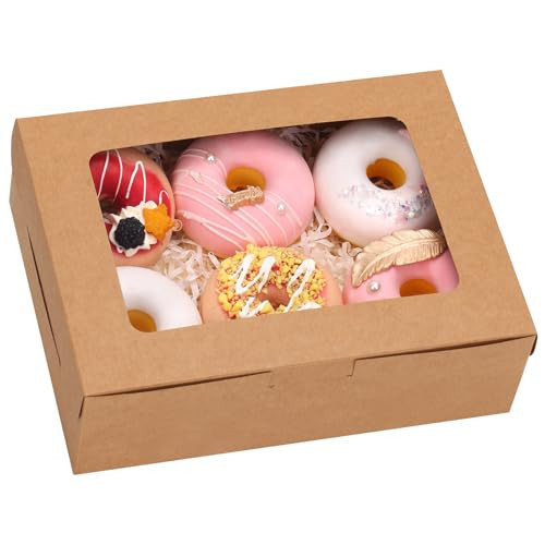 TOMNK 12pcs 8x6x2.5 Inches Brown Bakery Boxes with Window, Mother's Day Cookie Boxes for Chocolate Strawberries, Donuts, Cupcakes, Muffins and Dessert | Amazon (US)
