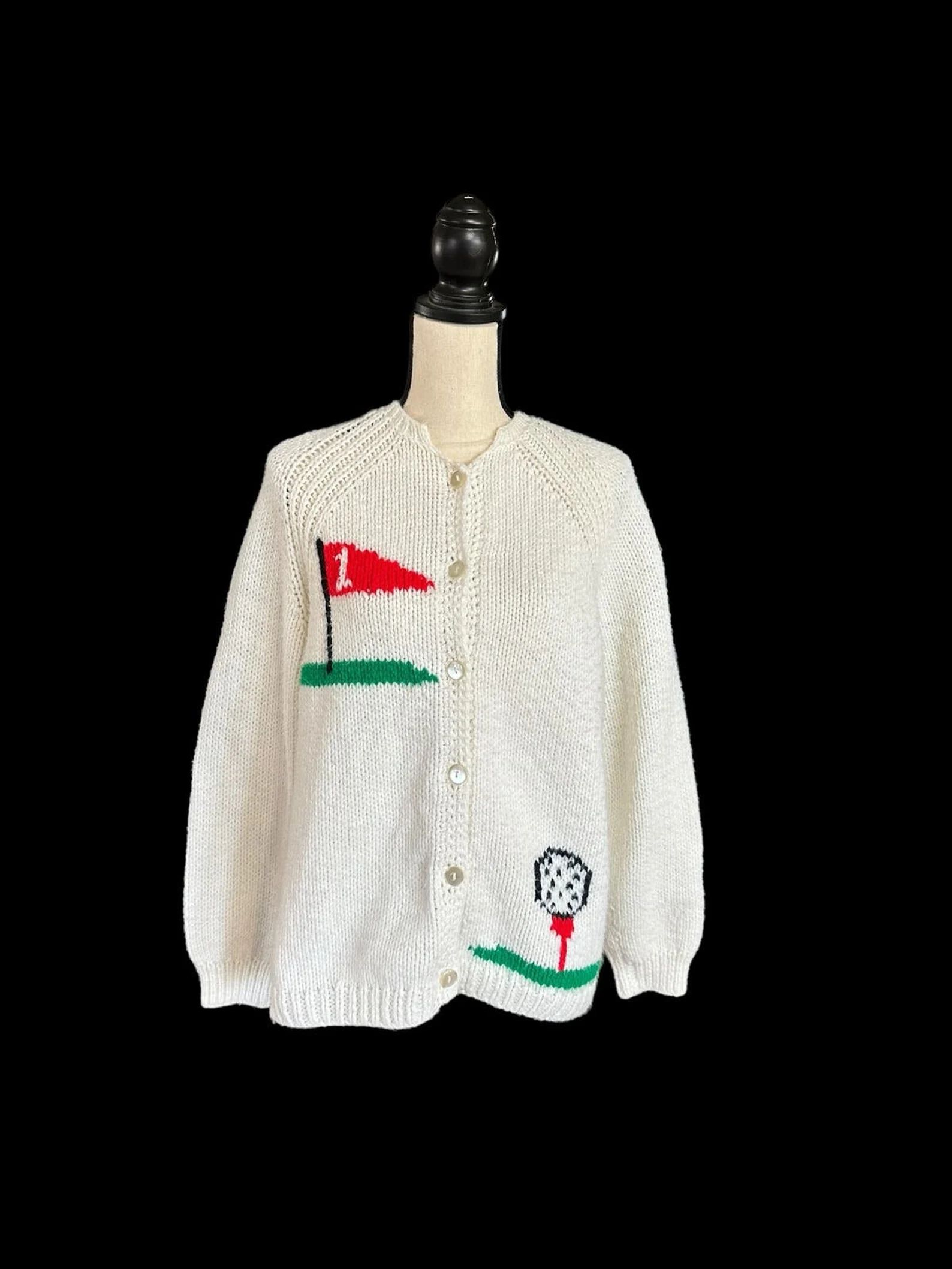 Vintage Golf Womens Handmade Cardigan Sweater - Etsy | Etsy (US)