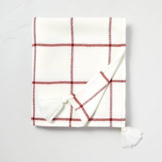 Grid Pattern Tasseled Throw Blanket Red/Cream - Hearth & Hand™ with Magnolia | Target