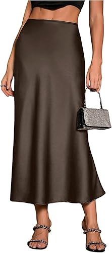 Verdusa Women's High Waisted Satin Skirt Elegant Long Skirts | Amazon (US)