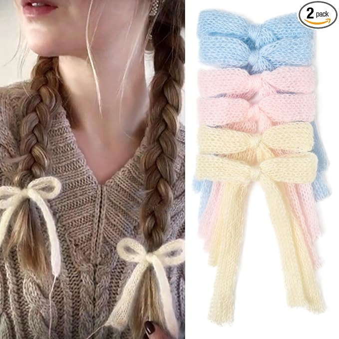 6Pcs Mohair Hair Bows Mohair knitted Ribbon Hair Clips Velvet Ponytail Holder Accessories Hair Bo... | Amazon (US)