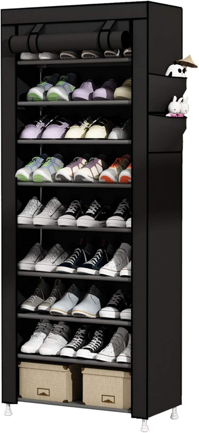 UDEAR 9 Tier Shoe Rack with Dustproof Cover Shoe Shelf Storage Organizer Black | Amazon (US)