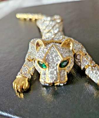 New 1980s Vintage Articulated Panther Leopard Cat Shoulder Brooch  Rhinestone | eBay US