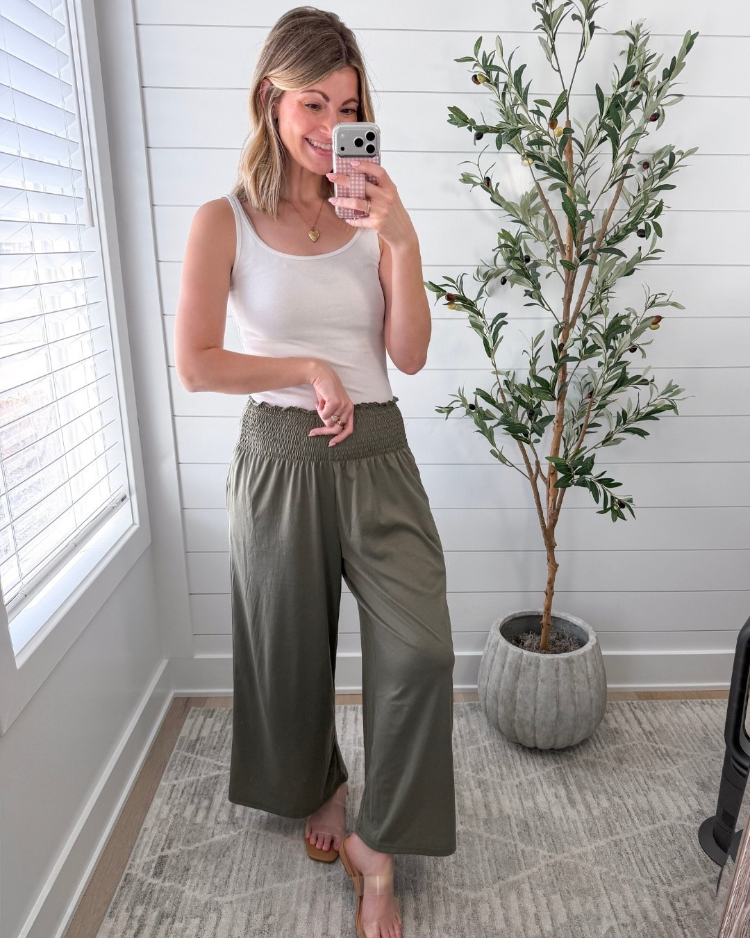 Comfy pants, smocked pants, lounge, yoga, on sale, deal, Amazon, Target, Walmart, spring sale, true to size, olive, white tank, olive tree, sandals, spring outfit idea, summer outfit 

#LTKgrwm #LTKSaleAlert #LTKootd
