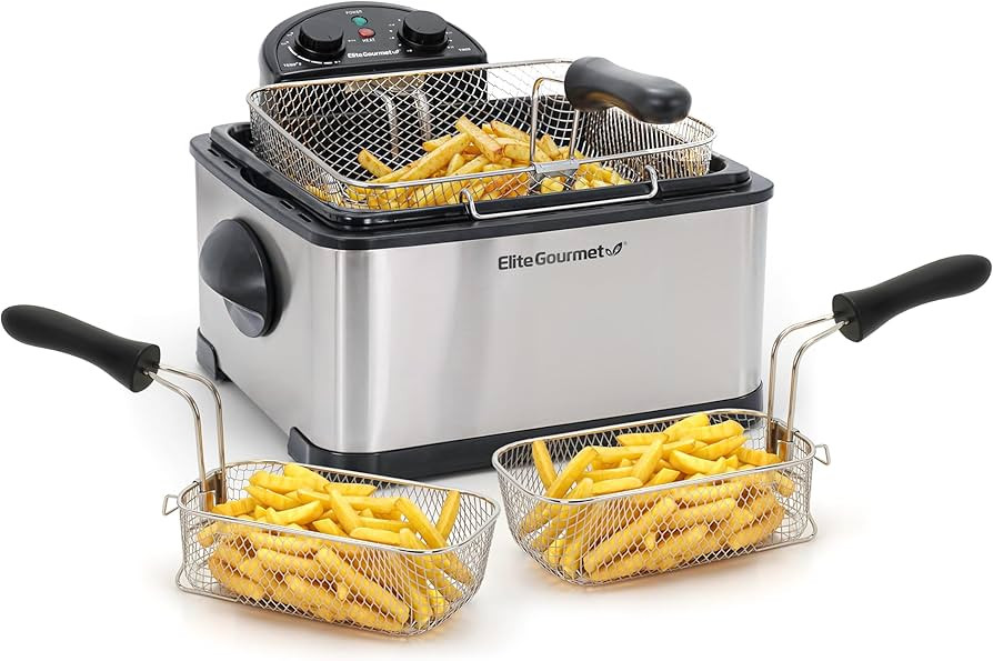 Elite Gourmet EDF-401T Electric 4.5 Qt. / 17 Cup Immersion Deep Fryer 3-Baskets, 1700-Watt, Timer... | Amazon (US)