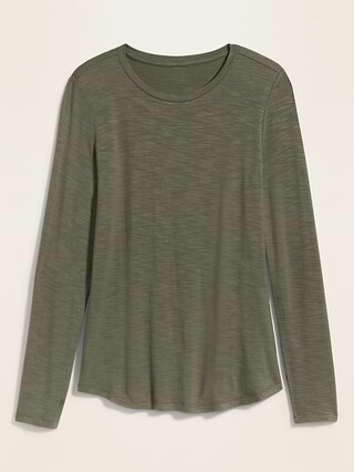Luxe Crew-Neck Slub-Knit Long-Sleeve Tee for Women | Old Navy (US)