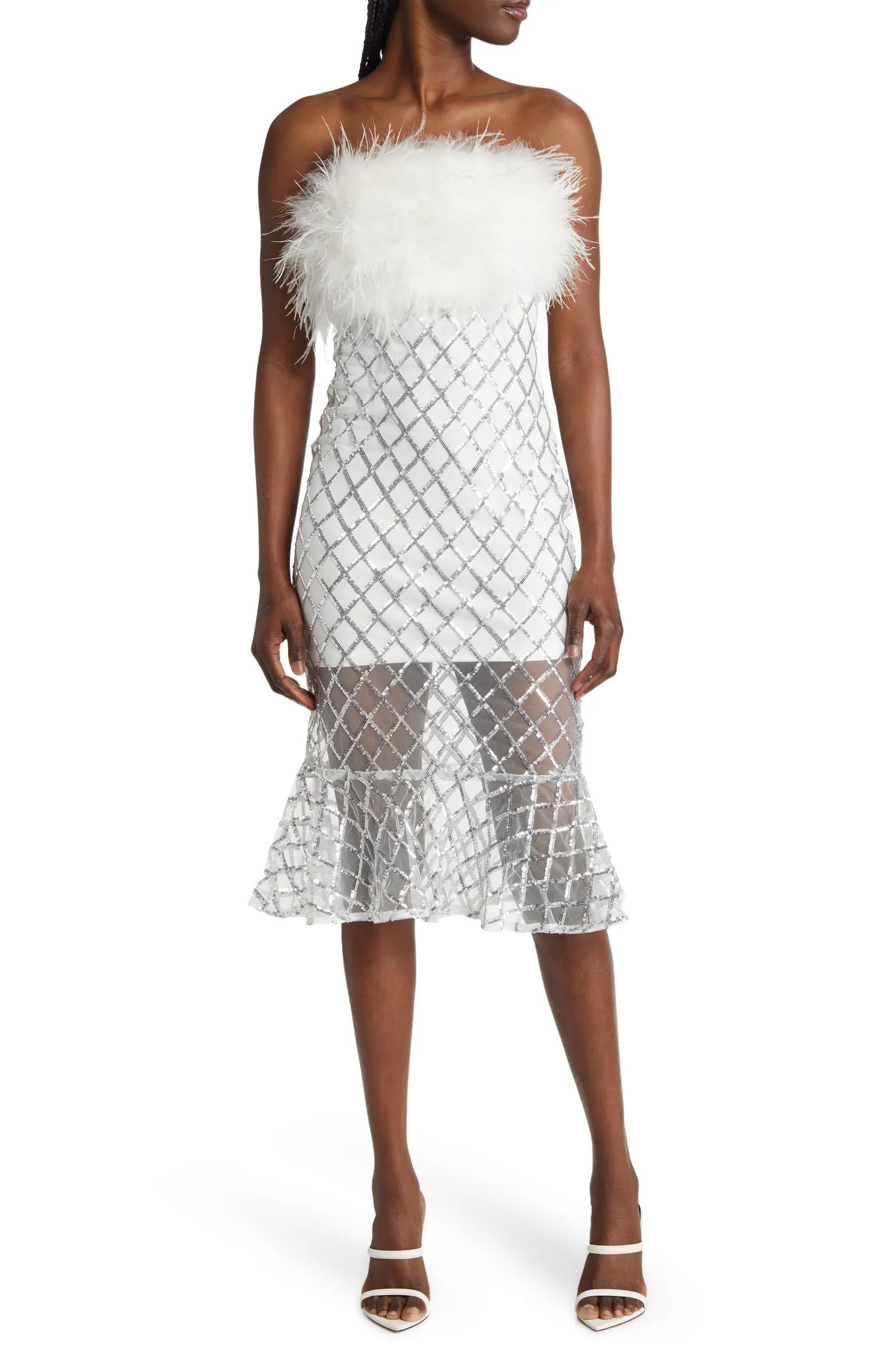 Amy Lynn Sequin Feather Trim Strapless Dress | Nordstrom | Nordstrom