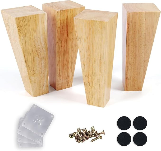 6 Inch Mid Century Legs Wood Square Furniture Legs Set of 4 Tapered Sofa Feet Solid Wooden Replac... | Amazon (US)